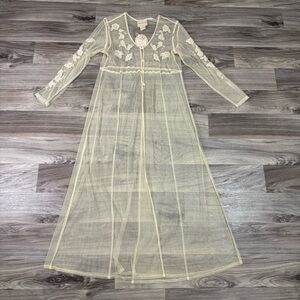 NWT April Cornell Embroidered Sheer Cream Duster Cardigan Size Extra Small